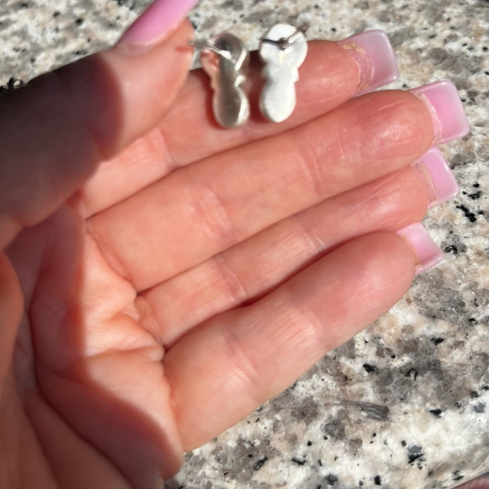 Turquoise and pink opal sterling silver stud earrings - Picture 2 of 6
